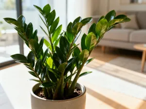 Zbliżenie na liść storczyka Phalaenopsis z widocznym nalotem białej pleśni na powierzchni podłoża w doniczce.